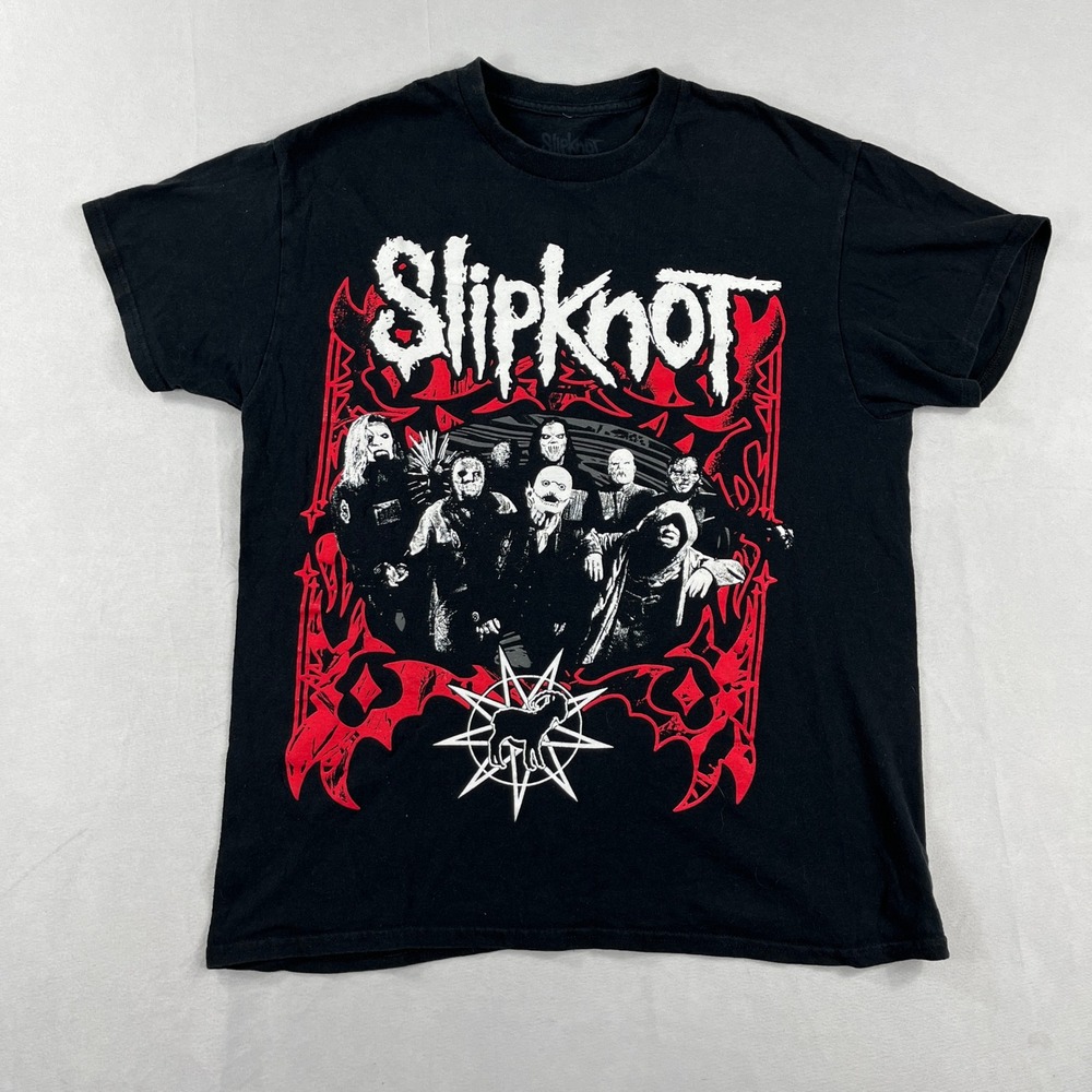 Slipknot Graphic T-Shirt Band Members Red White Logo Black Mens Size Medium